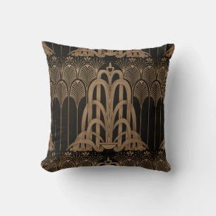 Bronze,black,art deco, art nouveau, floral,pattern cushion