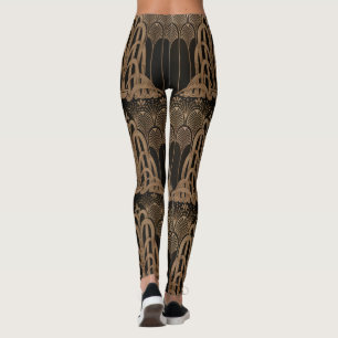 Bronze,black,art deco, art nouveau, floral,pattern leggings