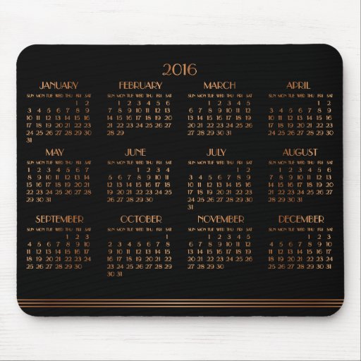 Image of Bronze Black Art Deco Calendar 2016 Mouse Pad