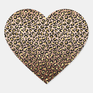 Bronze Black Gold Ombre Leopard Print    Heart Sticker