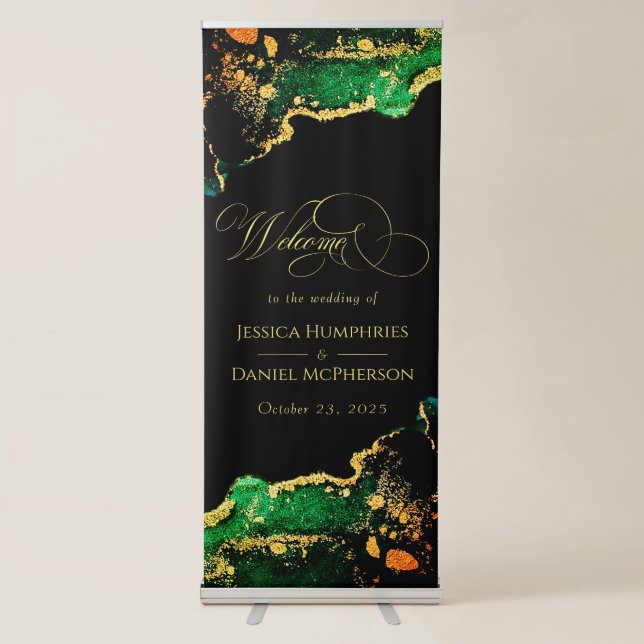 Bronze Black Green Gold Wedding Welcome Banner (Front)