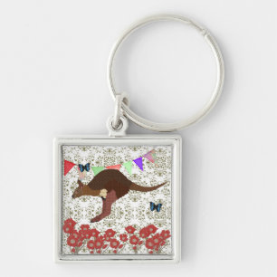 Bronze & Blush Wallaby  Olive Damask Keychain