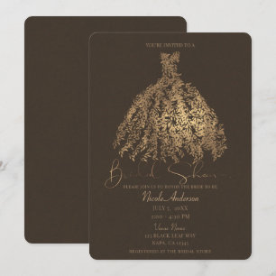 Bronze Brown Botanical Leaves Dress Bridal Shower Invitation