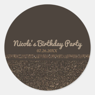 Bronze Brown Chic Sparkling Glam Party Favour Classic Round Sticker