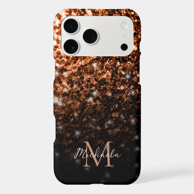 Bronze brown copper faux glitter sparkles Monogram (Back)