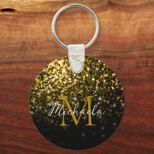 Bronze brown copper faux glitter sparkles Monogram Key Ring