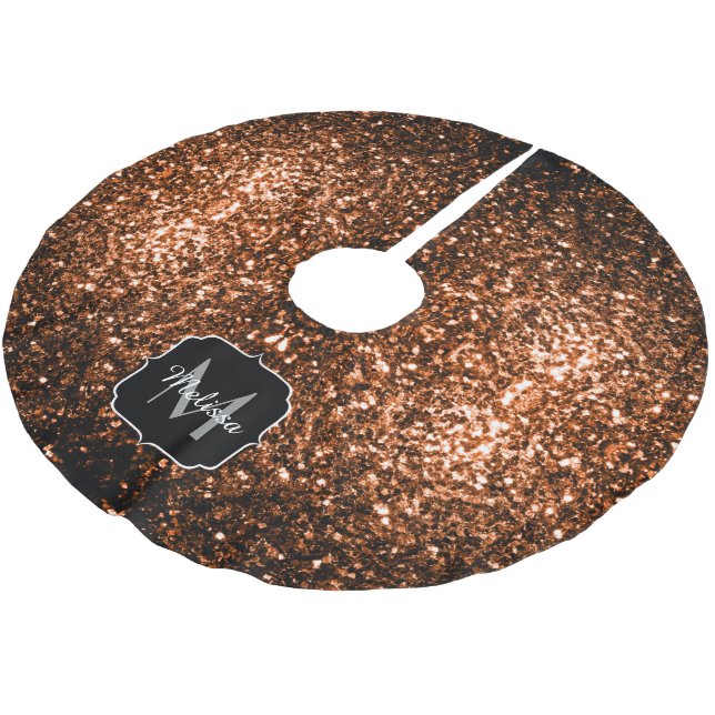 Bronze brown copper faux glitters sparkle Monogram Brushed Polyester Tree Skirt (Angled)