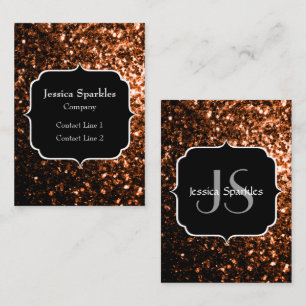 Bronze brown copper faux glitters sparkle Monogram Business Card