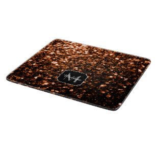 Bronze brown copper faux glitters sparkle Monogram Cutting Board