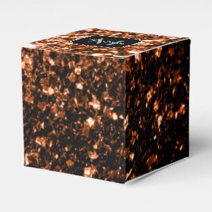 Bronze brown copper faux glitters sparkle Monogram Favour Box