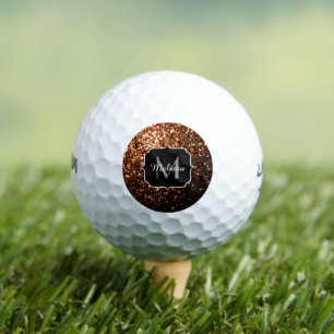 Bronze brown copper faux glitters sparkle Monogram Golf Balls