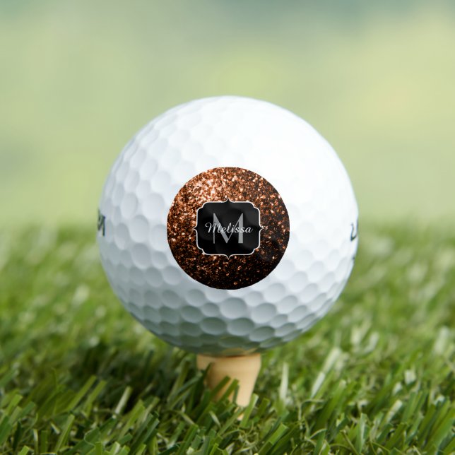 Bronze brown copper faux glitters sparkle Monogram Golf Balls (Insitu Tee)