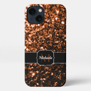 Bronze brown copper faux glitters sparkle Monogram iPhone 13 Case