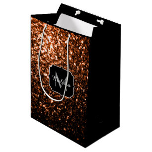 Bronze brown copper faux glitters sparkle Monogram Medium Gift Bag