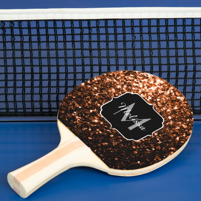 Bronze brown copper faux glitters sparkle Monogram Ping Pong Paddle (Insitu)