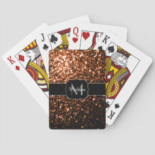 Bronze brown copper faux glitters sparkle Monogram Playing Cards
