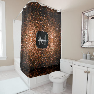 Bronze brown copper faux glitters sparkle Monogram Shower Curtain