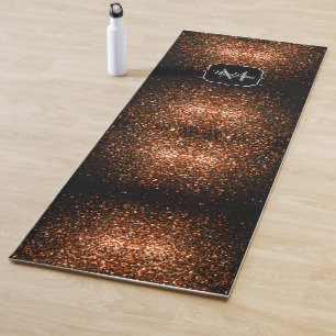 Bronze brown copper faux glitters sparkle Monogram Yoga Mat
