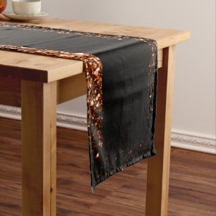 Bronze brown copper faux glitters sparkles black short table runner