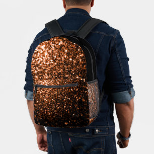 Bronze brown faux glitter sparkles and black printed backpack