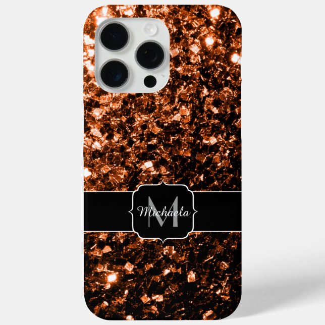Bronze brown faux glitter sparkles Monogram Case-Mate iPhone Case (Back)