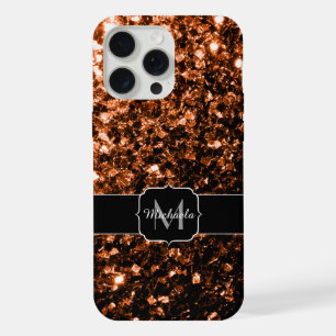 Bronze brown faux glitter sparkles Monogram iPhone 15 Pro Max Case