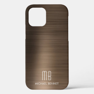 Bronze Brown Metallic Monogram Case-Mate iPhone Ca iPhone 12 Case