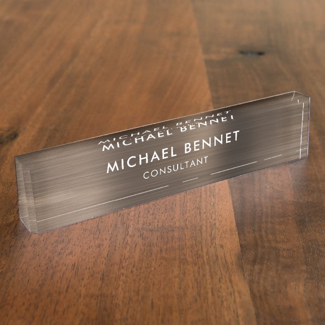 Bronze Brown Metallic Professional Business Nameplate (Side)