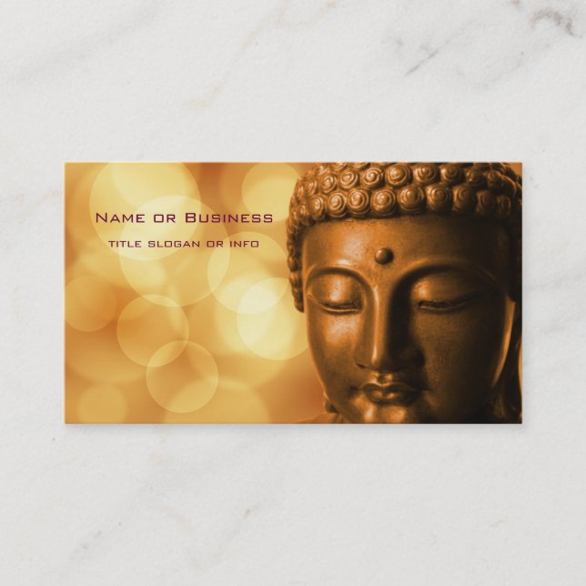 Bronze Buddha Statue with Golden Bokeh Background Business Card (Front)