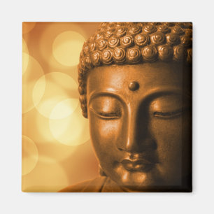 Bronze Buddha Statue with Golden Bokeh Background Magnet