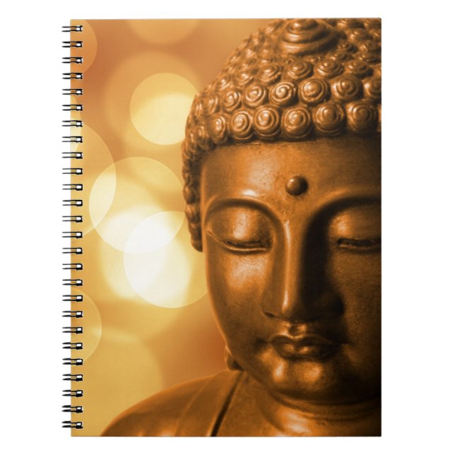 Bronze Buddha Statue with Golden Bokeh Background Notebook (Front)