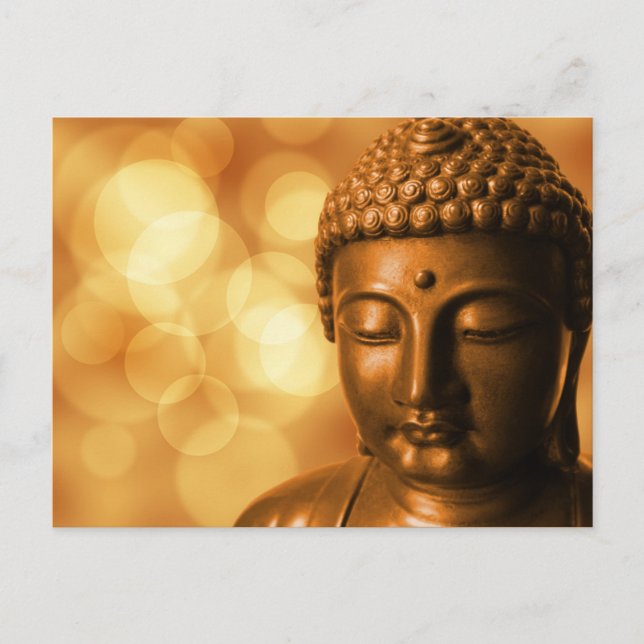 Bronze Buddha Statue with Golden Bokeh Background Postcard (Front)