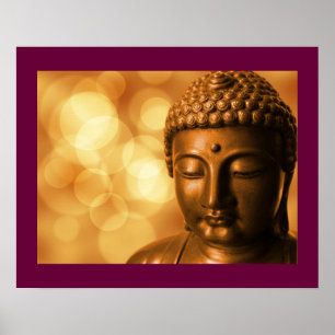 Bronze Buddha Statue with Golden Bokeh Background Poster