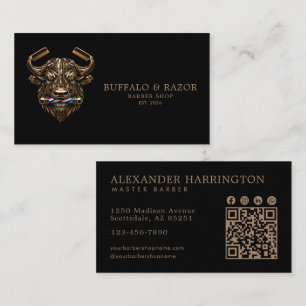 Bronze Buffalo Professional Barber Shop Qr Code Business Card