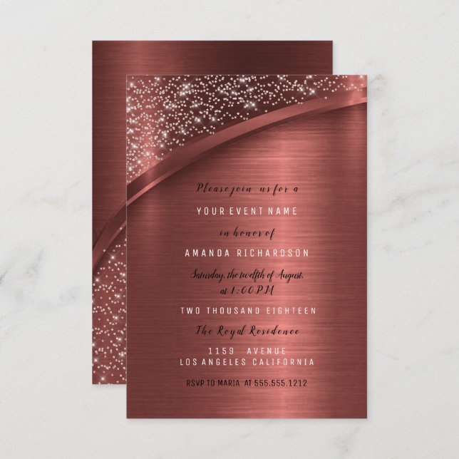 Bronze Burgundy Glitter Bridal Shower Birthday Invitation (Front/Back)