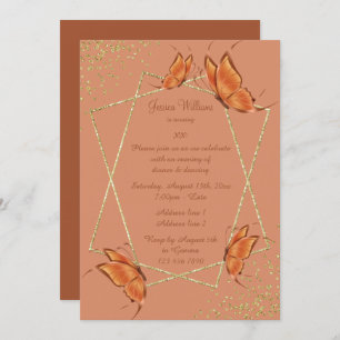 Bronze Butterflies, Glitter & Confetti Birthday Invitation
