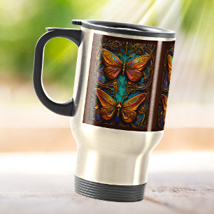 Bronze Butterflies on Aqua Blue Travel Mug
