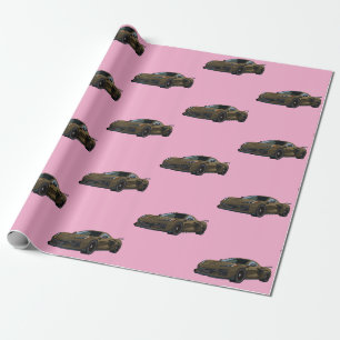 Bronze C8 Corvette Sports Car Hand Drawn Sketch Wrapping Paper