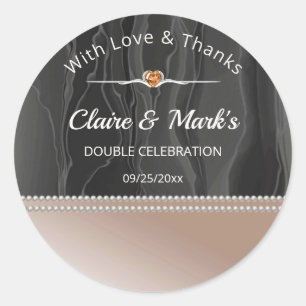Bronze Champagne Joint Birthday Black Silk Favour Classic Round Sticker