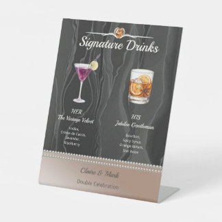 Bronze Champagne Joint Birthday Signature Drinks Pedestal Sign
