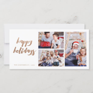 Bronze Christmas Holiday White 3 Frame Photo Card