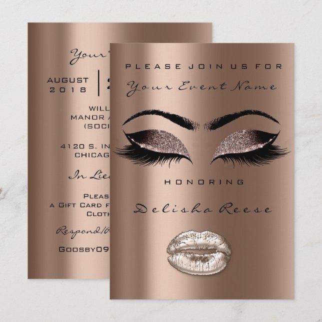 Bronze Coffee Black Glitter Bridal 16th Invitation (Front/Back)