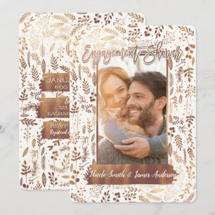 Bronze Copper Foil Modern Engagement Shower Photo Invitation