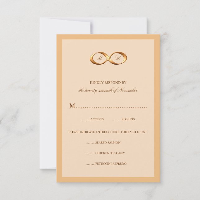 Bronze Copper Infinity Hand Clasp Wedding RSVP Card (Front)