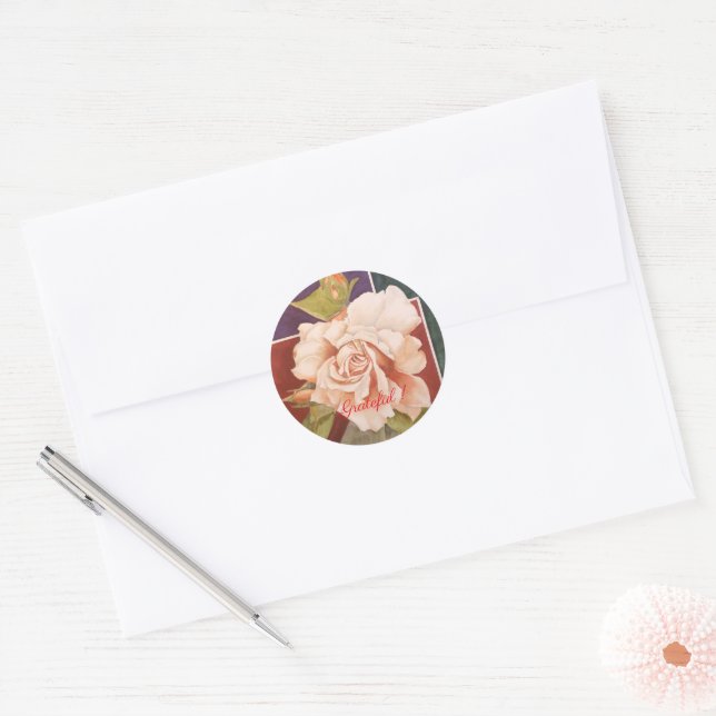Bronze Copper  Rose Watercolor Floral Classic Round Sticker (Envelope)