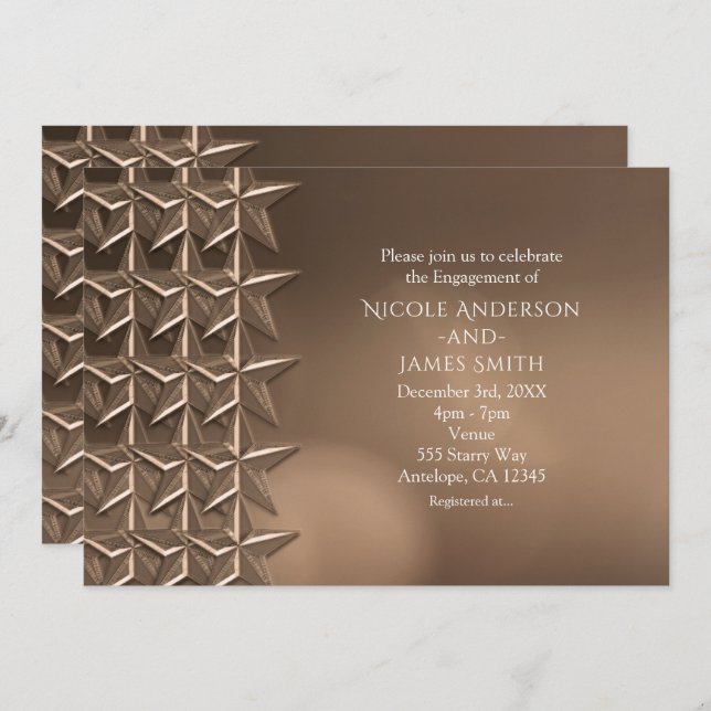 Bronze Copper Stars Bokeh Engagement Invitations (Front/Back)