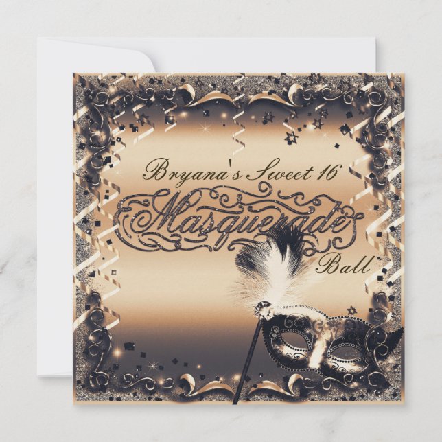 Bronze & Cream Masquerade Mask Elegant Ball Party Invitation (Front)