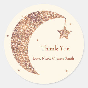 Bronze Cream Moon & Stars Baby Shower Favour Classic Round Sticker