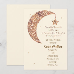 Bronze Cream Moon & Stars Baby Shower Invitations