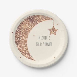 Bronze Cream Moon & Stars Baby Shower Paper Plate